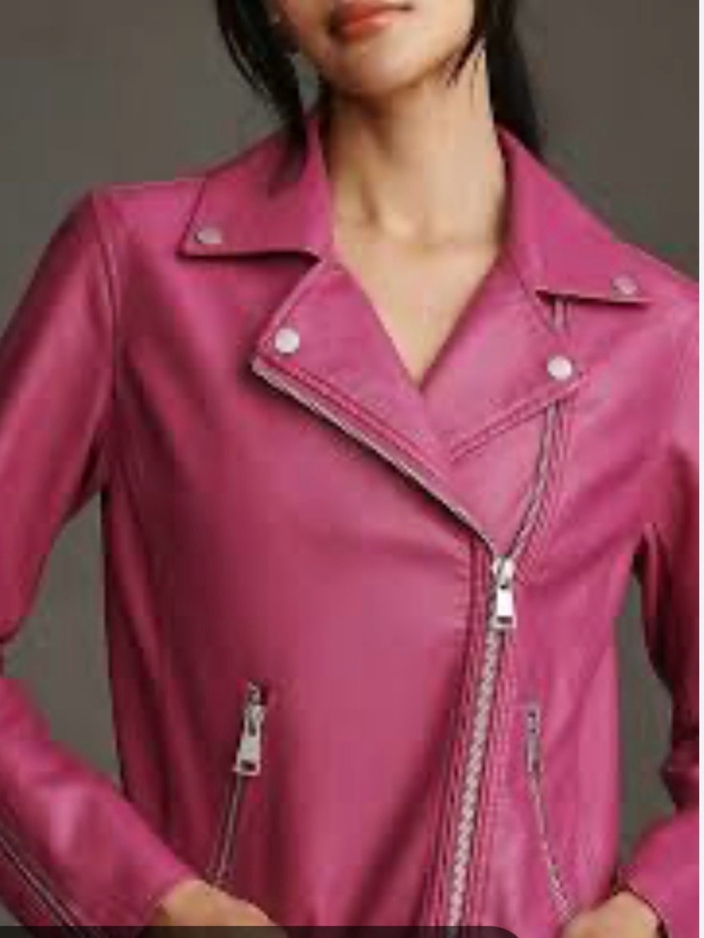 NWT Anthropologie Saige Faux Leather Cropped Biker Jacket Raspberry Large